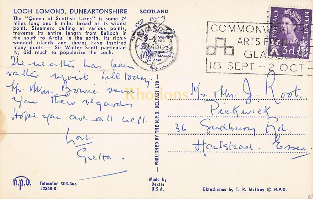 Scotland Postcard-Loch Lomond, Dunbartonshire-1960s Colour Photo PC