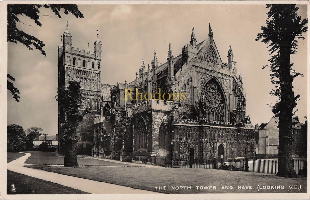 Devon Postcard-Exeter Cathedral-North Tower and Nave-1930s Tucks Real Photo PC