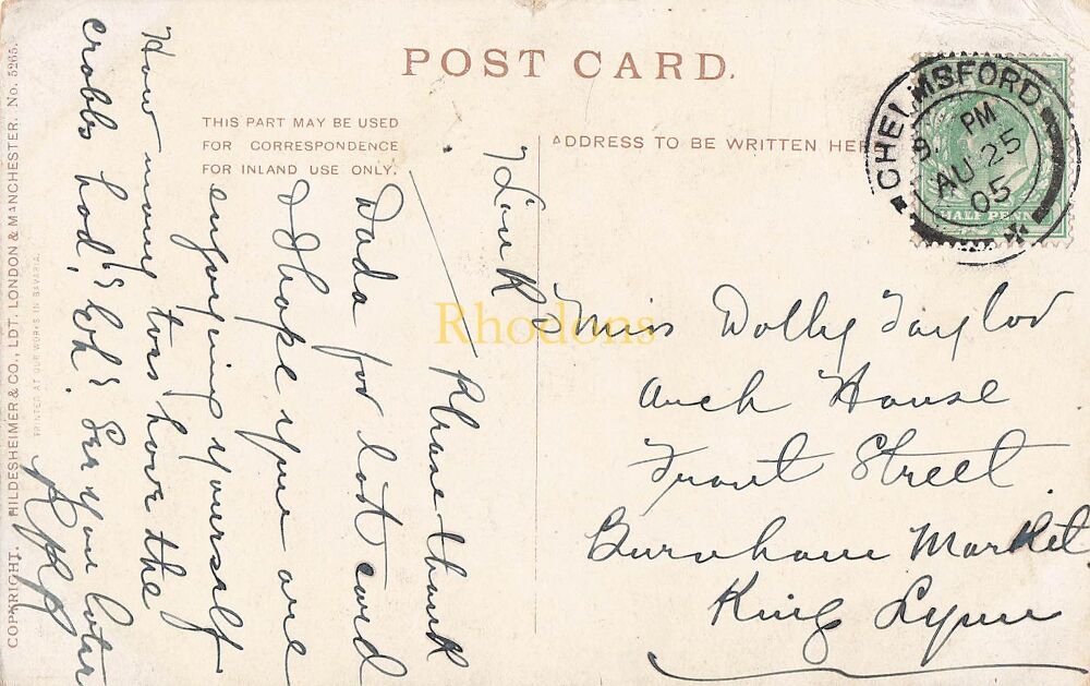 Genealogy Postcard-Miss Dolly TAYLOR, Arch House, Front Street, Burnham Market, Norfolk-August 1905