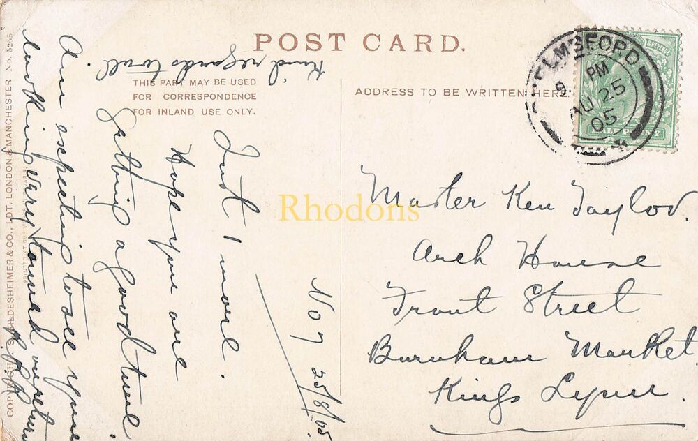 Genealogy Postcard-Master Ken TAYLOR, Arch House, Front Street, Burnham Market, Norfolk-August 1905