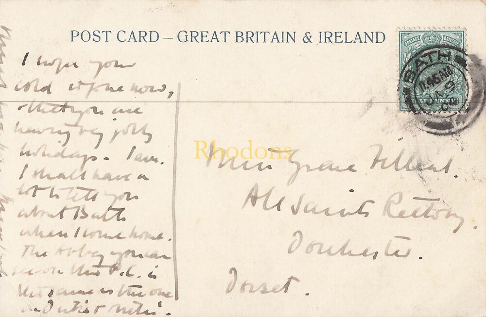 Genealogy Postcards-Miss Grace FILLEUL, All Saints Rectory, Dorchester, Dorset 1904| UDB PC-View of Bath