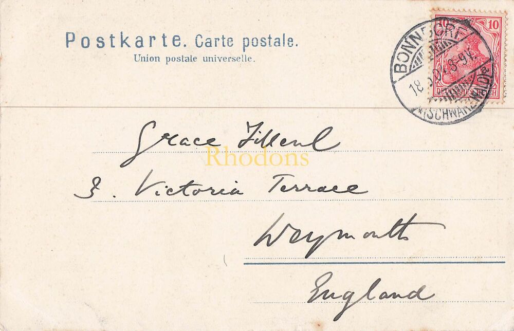 Genealogy Postcards-Miss Grace FILLEUL, Victoria Terrace, Weymouth, Dorset|UDB PC-Bad Boll bei Bonndorf in Baden