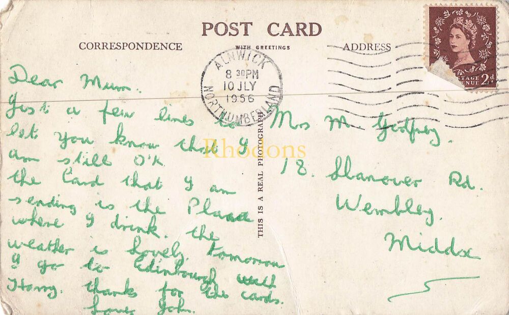 Northumberland Postcard-White Swan Hotel Alnwick-1950s RPPC