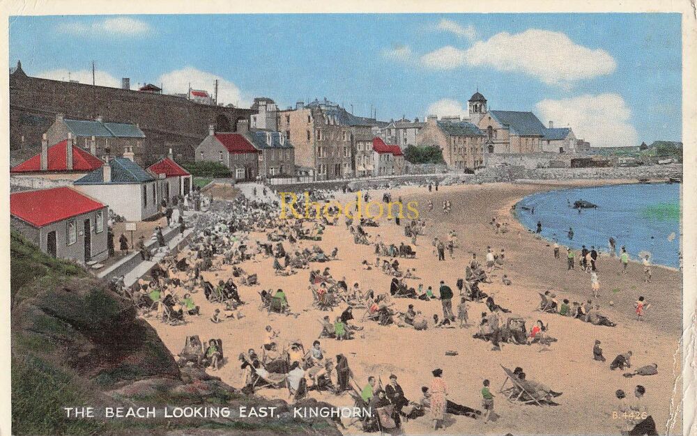 Scotland Postcard-Kinghorn, Fife, Scotland-The Beach Looking East-Valentines Carbo Colour PC