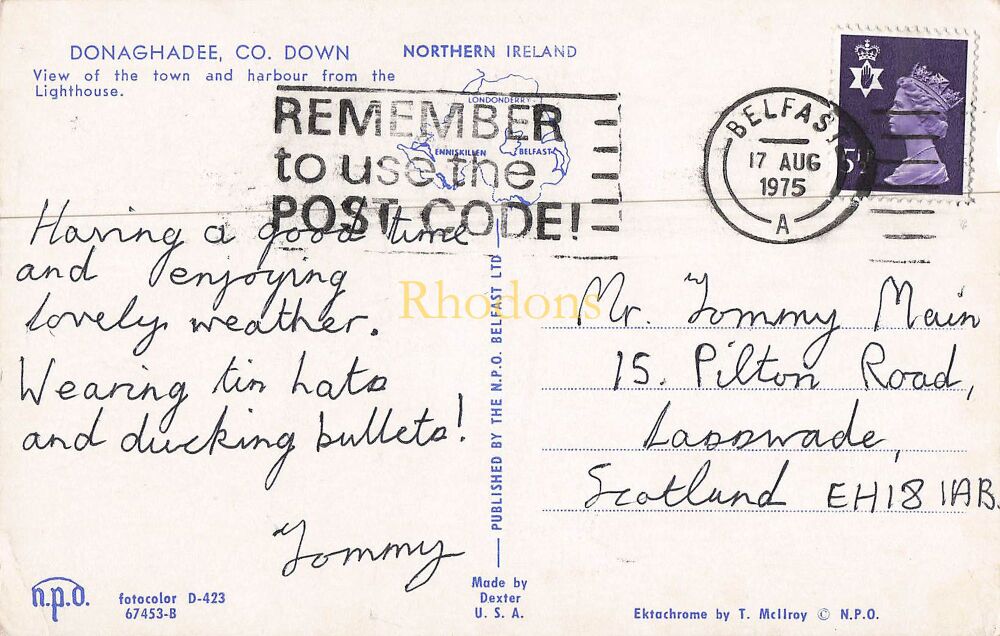 Northern Ireland Postcard-Donaghadee, Co Down N I-View of Town and Harbour From Lighthouse-1970s PC