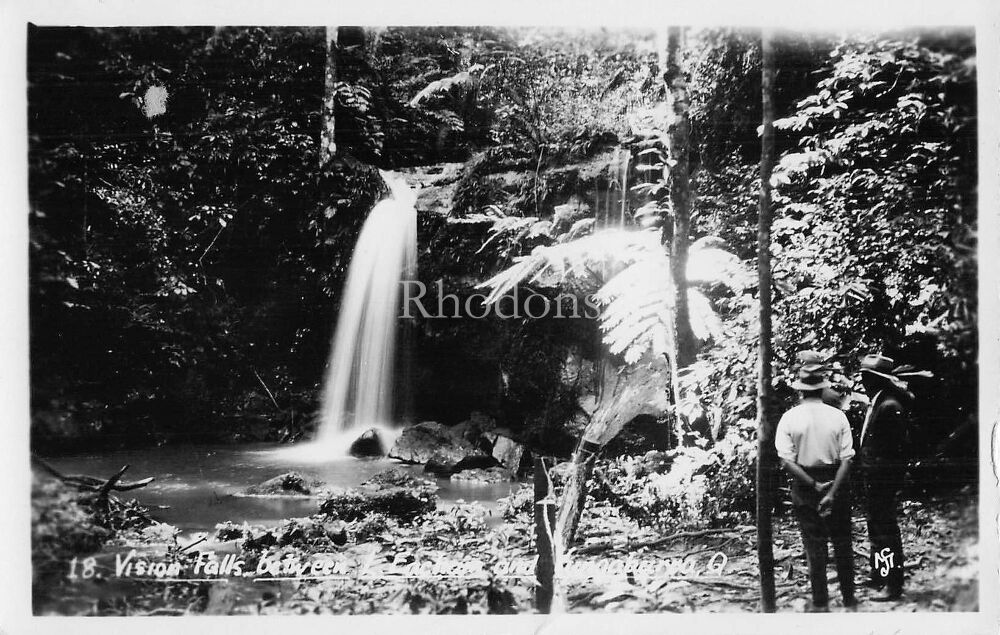 Australia Postcard-Vision Falls-Between Lake Eacham and Yungaburra, Queensland-Early 1900s RPPC by Murray Views, Gympie
