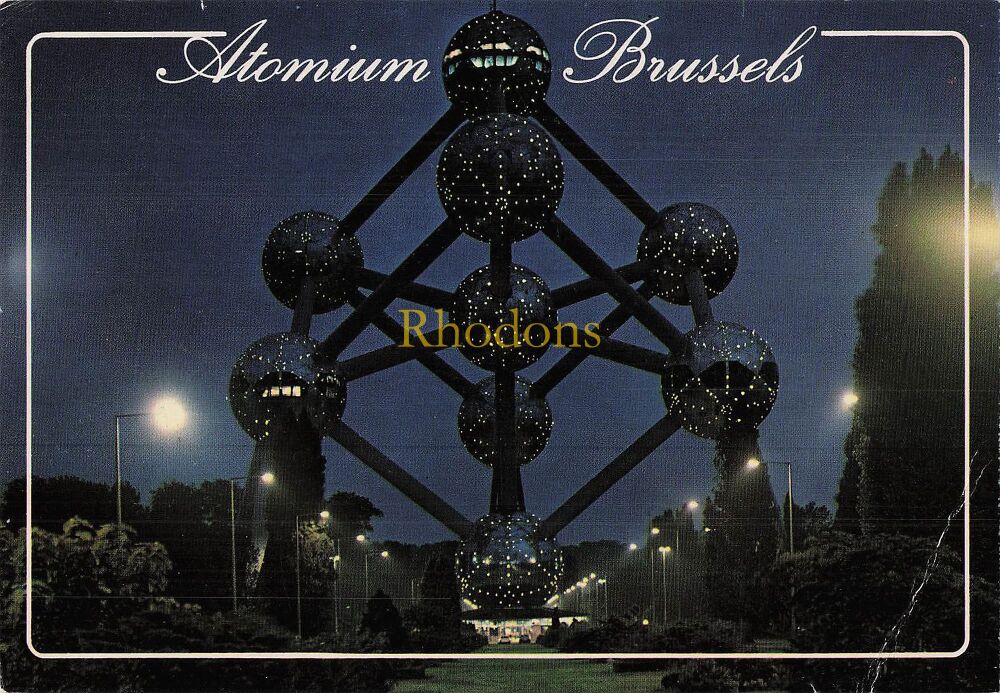 Belgium Postcard-Atomium, Brussels-1980s Night View PC With Atomium Postmark & Dutch Stamp