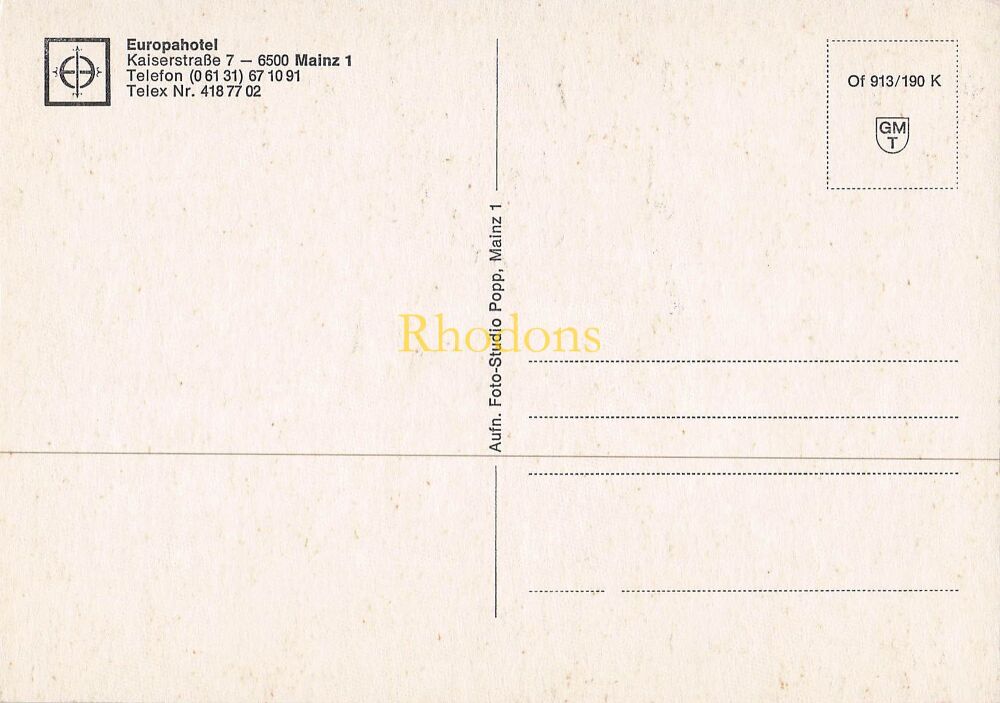 Germany Postcard-Europahotel, Kaiserstrasse, Mainz am Rhein-Colour Photo PC