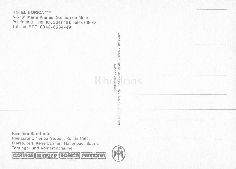 Austria Postcard-Hotel Norica, Maria Alm am Steinenen Meer, Austria-Circa 1990s Multiview PC