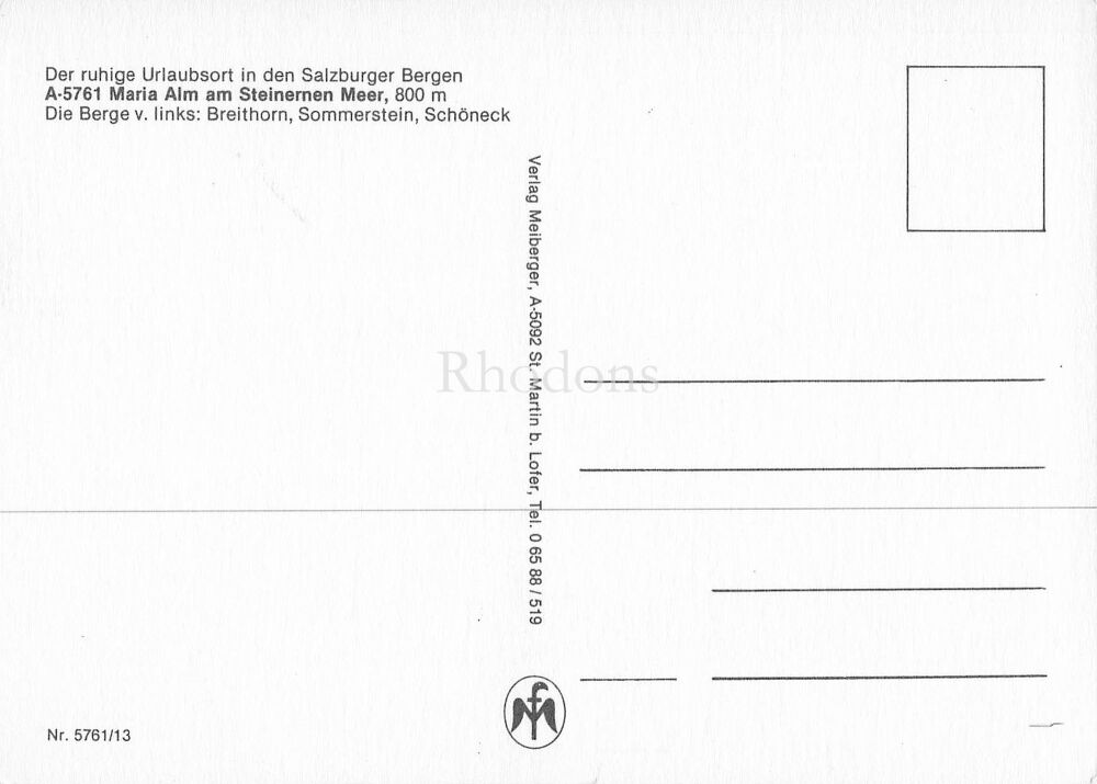 Austria Postcard-Greetings From Maria Alm am Steinenen Meer, Austria-Circa 1990s Colour Photo PC