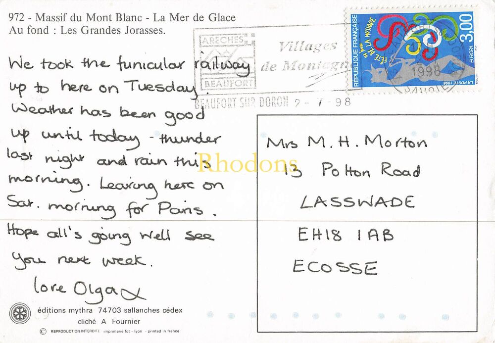 France Postcard-Mountain View-Massif du Mont Blanc and Glacier-Circa 1990s Colour Photo PC