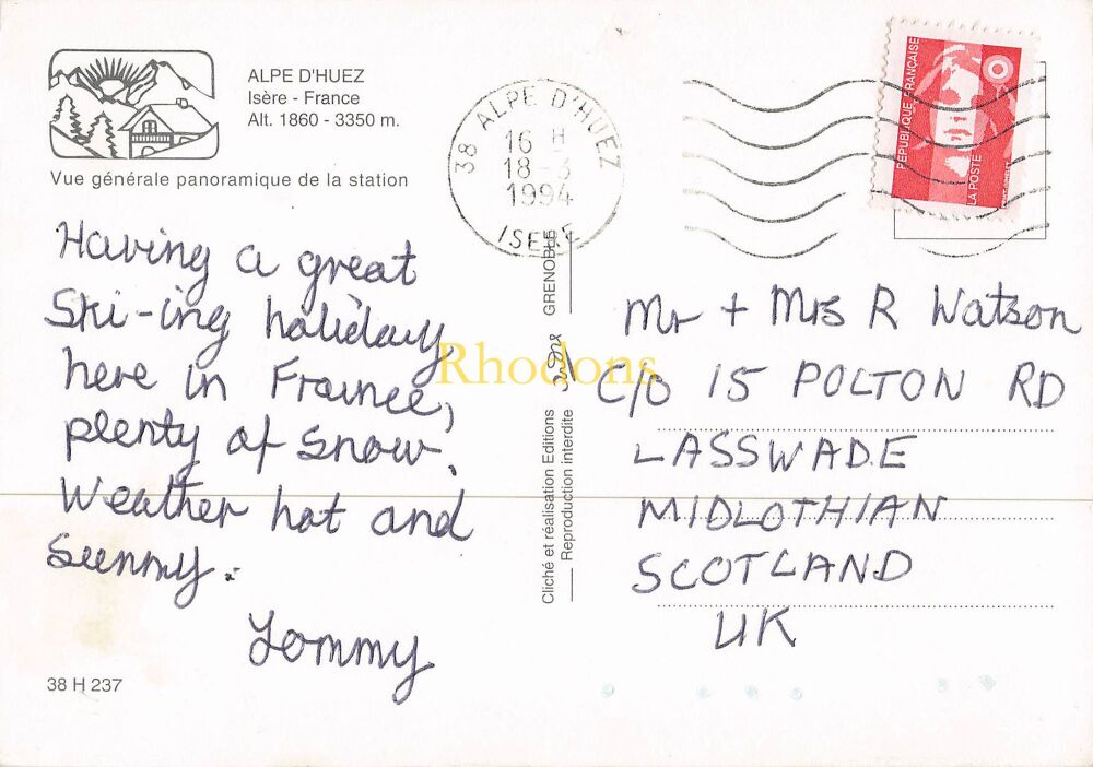 France Postcard-Mountain View-Alpe D'Huez, Isere-Circa 1990s Colour Photo PC