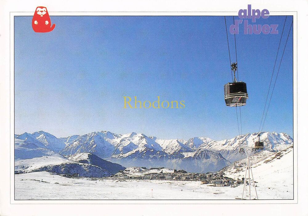 France Postcard-Alpe D'Huez, Isere-Mountains and Cable Car View-Circa 1990s Colour Photo PC