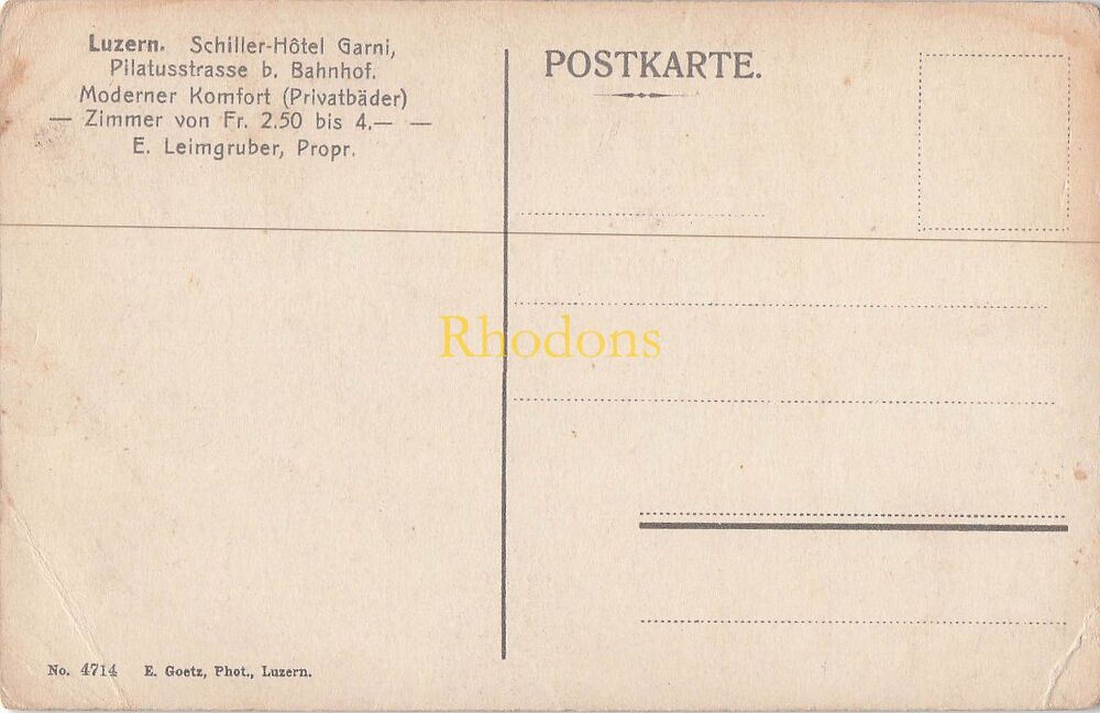 Switzerland Postcard-Luzern-Schiller Hotel Garni, Pilatusstrasse mit Pilatus-Early 1900s PC