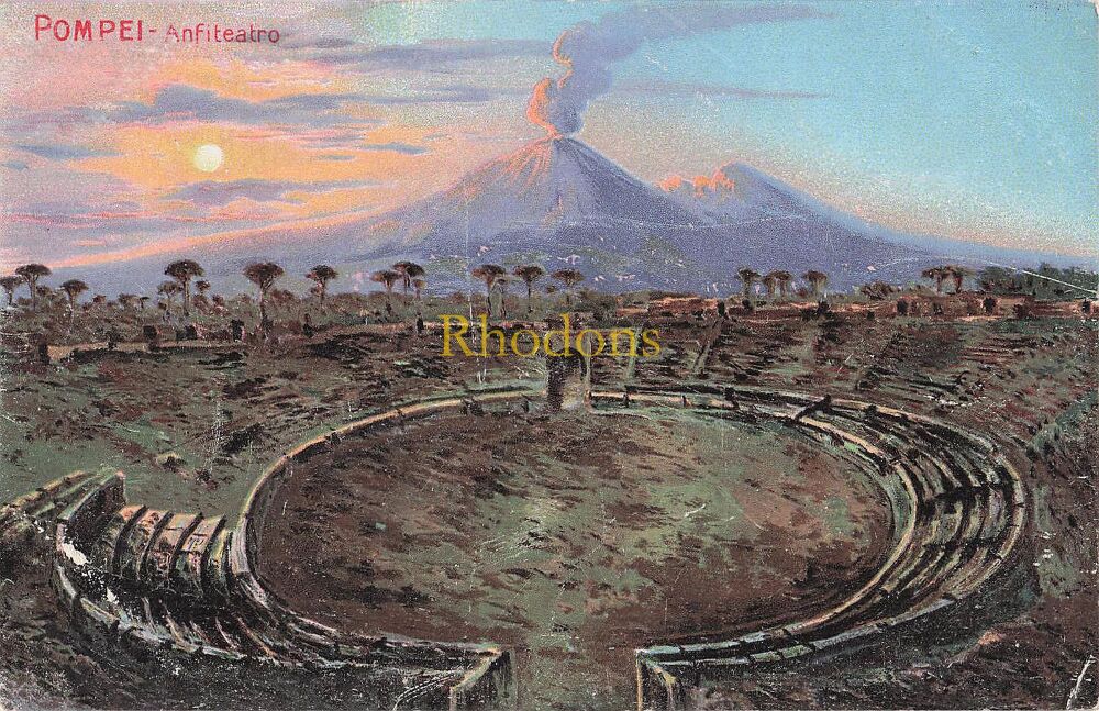 Italy Postcard- Roman Ampitheatre Pompei, Italy- Early 1900s Hildesheimer Art PC