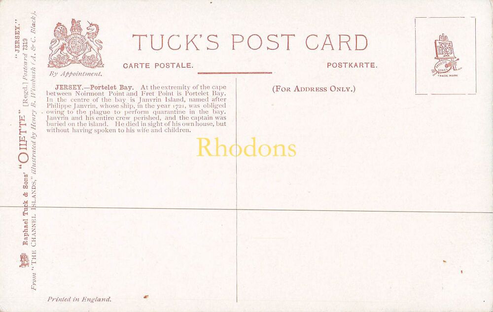 Jersey Postcard-Portlet Bay, Jersey-Tucks Oilette Postcard