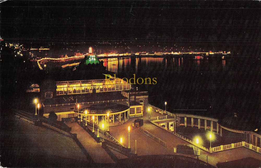 Yorkshire Postcard-Scarborough, Yorks - Spa and South Bay At Night-1970s Lilywhite Ltd PC