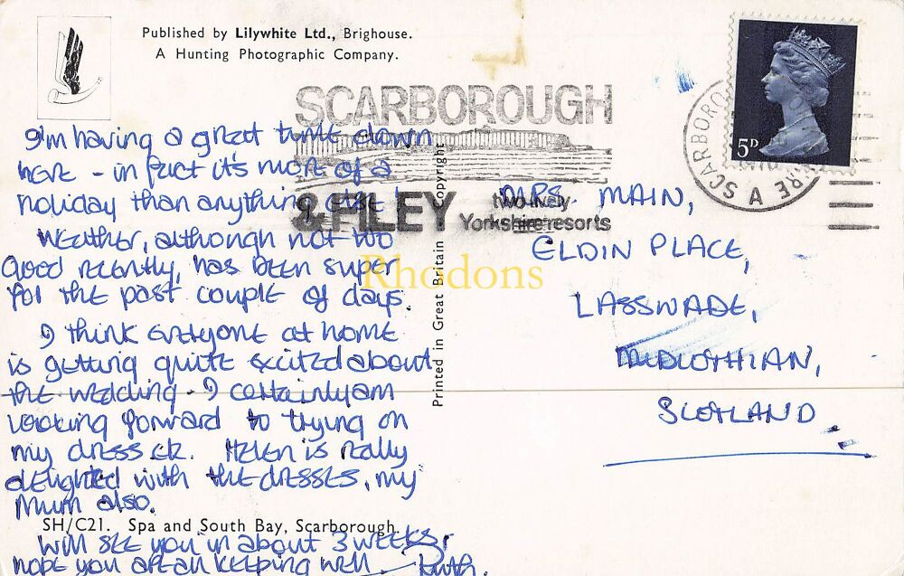 Yorkshire Postcard-Scarborough, Yorks - Spa and South Bay At Night-1970s Lilywhite Ltd PC