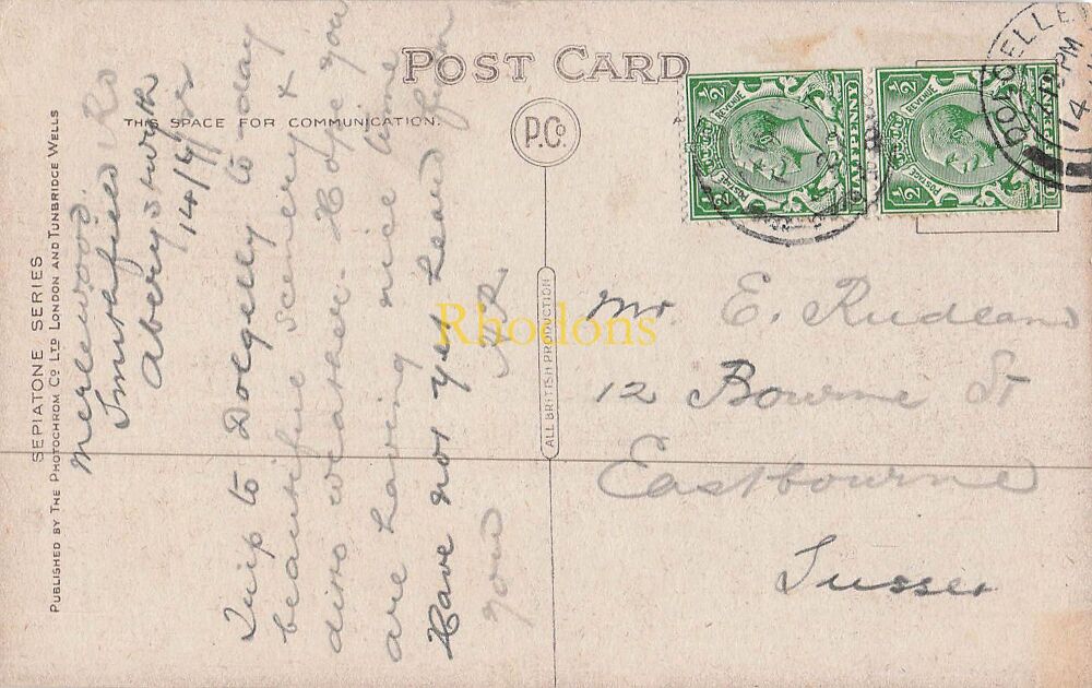 Genealogy Postcard-Mr E RUDLAND, Bourne Street, Eastbourne, Sussex, April 1922 | Dolgelly Precipice Walk PC