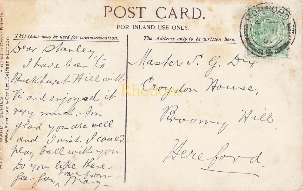 Genealogy Postcards-Master S G DIX, Broom Hill, Hereford | The Smithy, Appethwaite-Marcus Wards Series PC