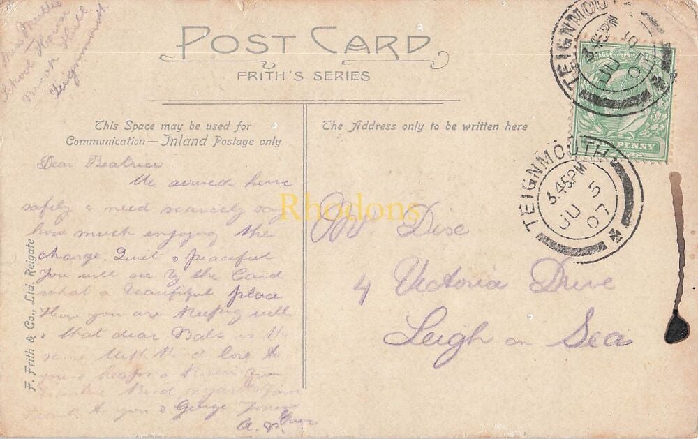 Genealogy Postcard-Mrs DIX, Victoria Drive, Leigh on Sea, Essex-July 1907