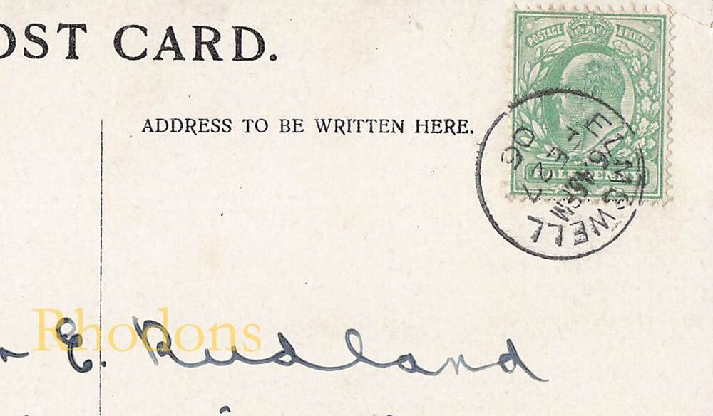 Genealogy Postcard-Master E RUDLAND, Adelaide Road, Leyton | Postal History Interest -ELMSWELL Button Postmark, February 1906