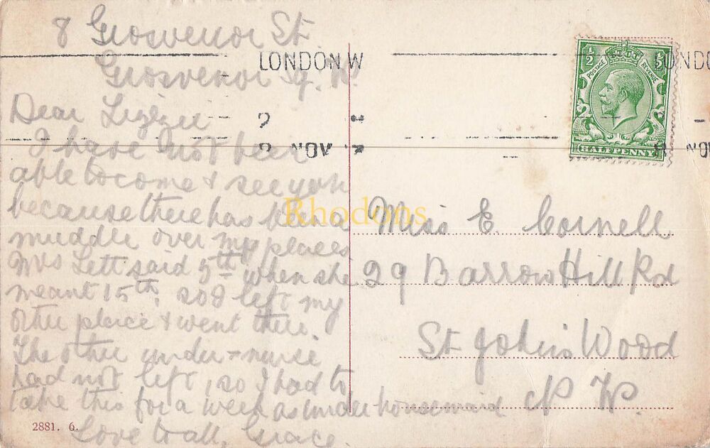 Genealogy Postcard-Miss E CORNELL, Barrow Hill Road, London NW From Grace-Early 1900s