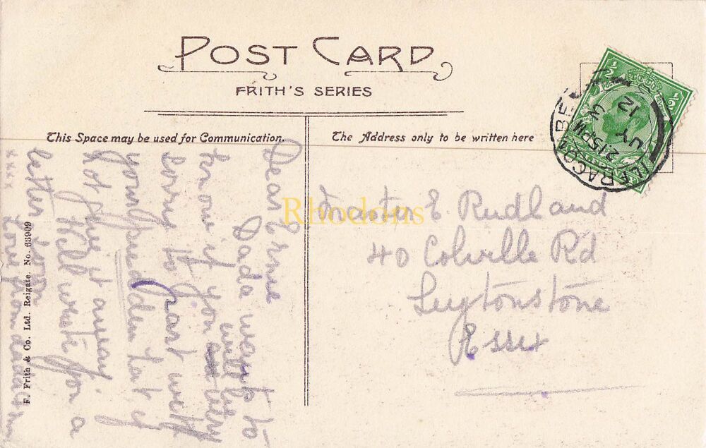 Genealogy Postcard-Master E RUDLAND-Colville Road Leytonstone, Essex, July 1912 | Ilfracombe, The Tors Walk-Friths Series PC
