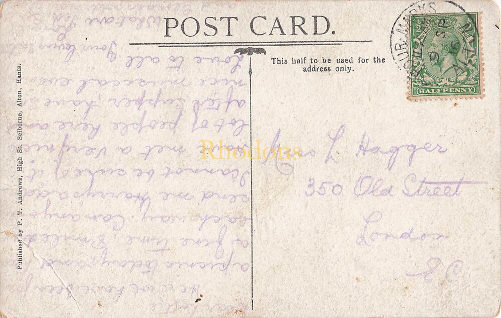 Genealogy Postcard-Miss L HAGGER Old Street, London EC, 1916 | Postcard Publisher P T Andrews, Selborne, Hants