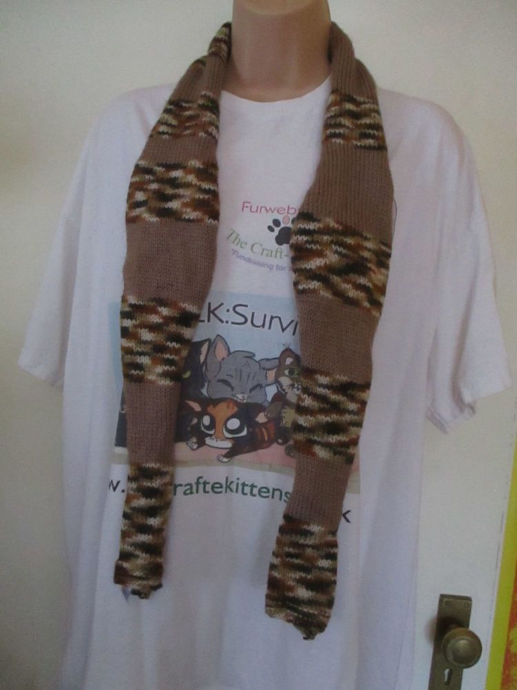 Brown Rainbow with Plain Brown 58.6" Scarf. Knitted By KittyMumma
