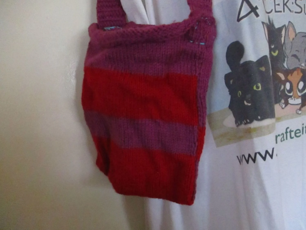 Purple Red Striped Knitted Shoulder Bag. Knitted By KittyMumma