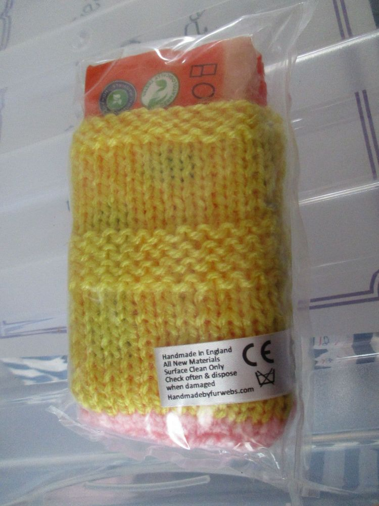 Mustard Pink Knitted Tissue Caddy with Tissues - Knitted By KittyMumma