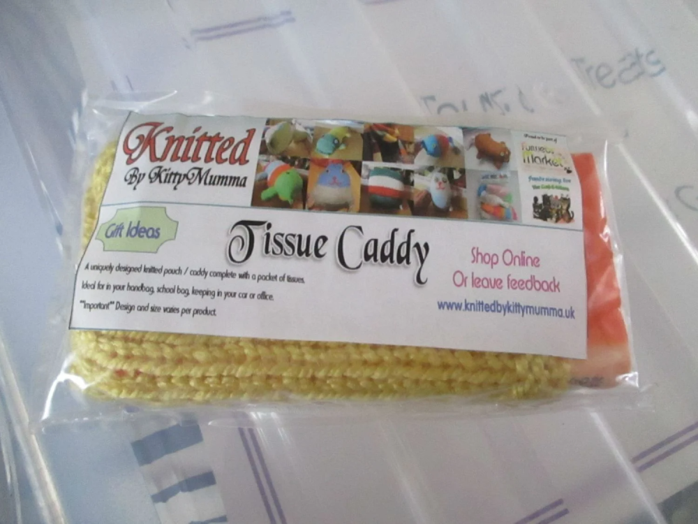 Mustard Knitted Tissue Caddy with Tissues - Knitted By KittyMumma