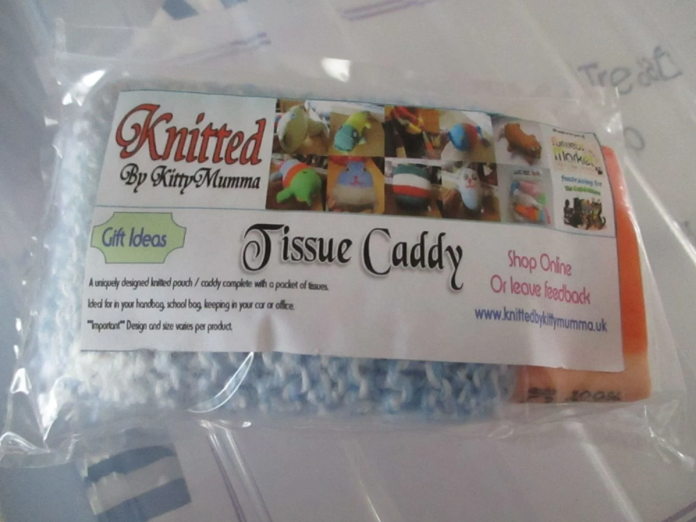 Blue Rainbow Knitted Tissue Caddy with Tissues - Knitted By KittyMumma