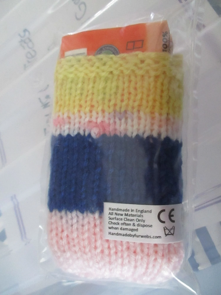 Pink Blue Yellow Speckled Knitted Tissue Caddy with Tissues - Knitted By KittyMumma