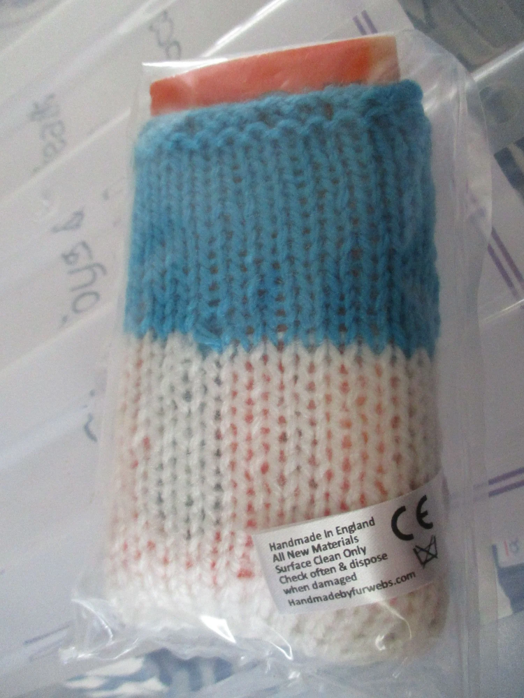 Blue White Knitted Tissue Caddy with Tissues - Knitted By KittyMumma