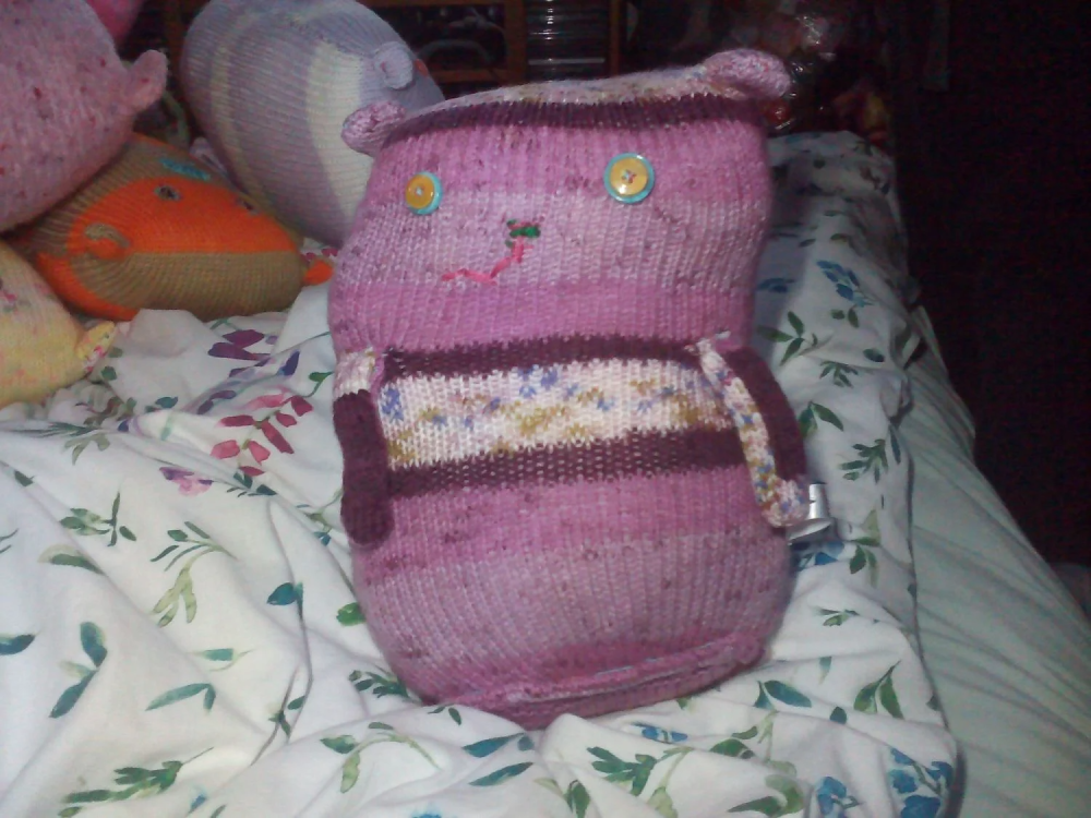 Purple Floral Giant Cat Soft Toy - Turquoise & Yellow Button Eyes
