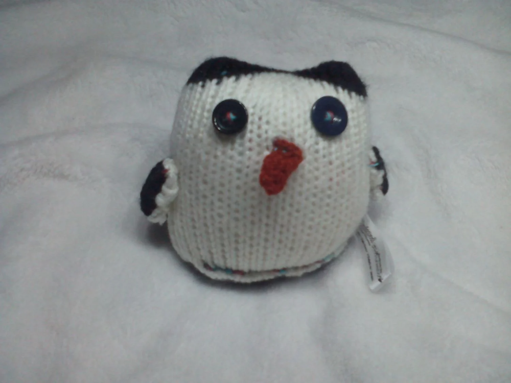 Baby Grey Black White Penguin - Dark Orange Beak - Black Eyes