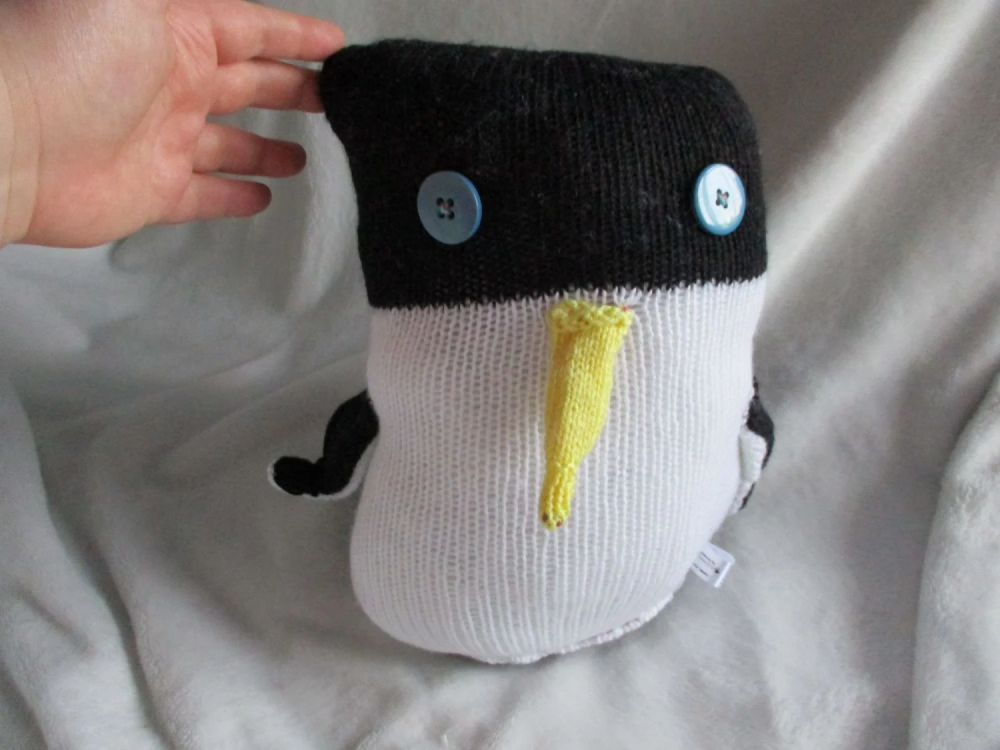 Black & White Wonky Giant Penguin - Yellow Beak with Slate Blue Eyes