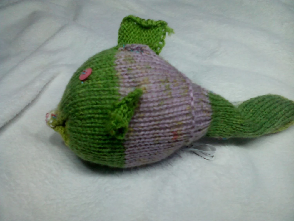 Floral Green Midi Fish with Pink Eyes Knitted Soft Toy