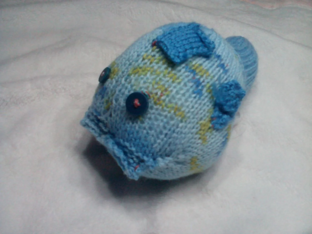 Floral Blue Midi Fish with Dark Turquoise Eyes Knitted Soft Toy