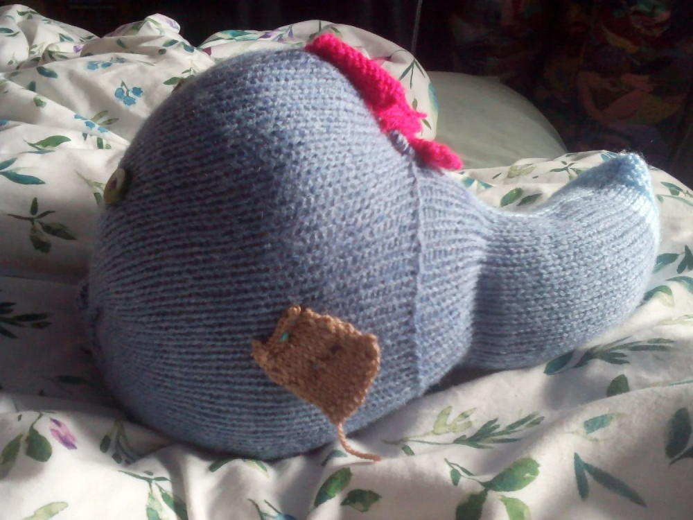 Dual Tone Blue Giant Fish Green Eyes Pink And Brown Fins Knitted Soft Toy