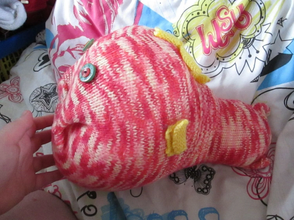 Red & Cream Patterned Giant Fish Knitted Soft Toy