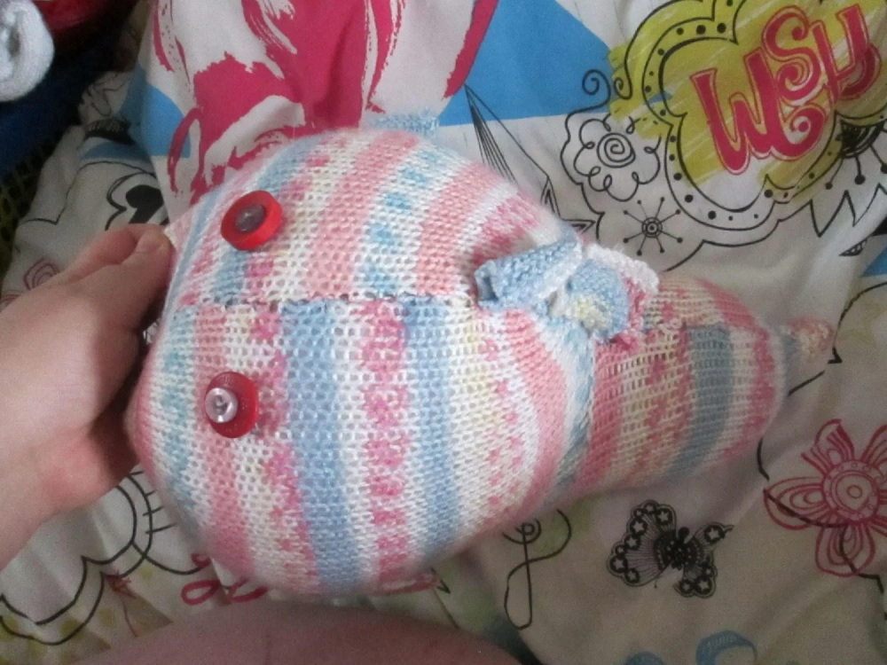 Striped Pattern Pink Blue White Giant Fish Knitted Soft Toy