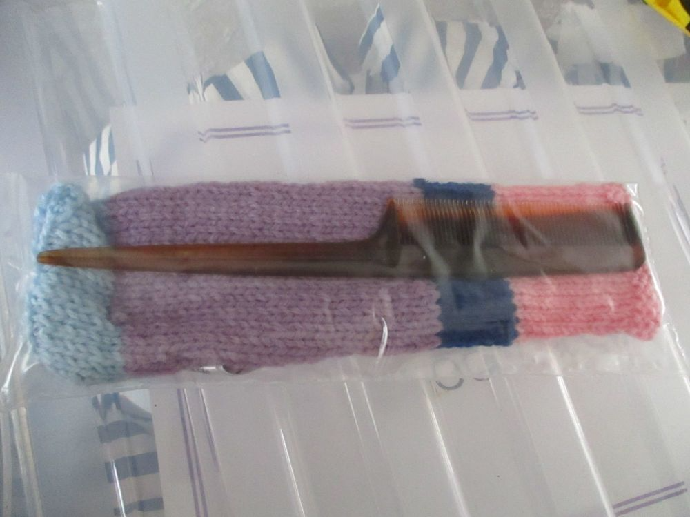 Blue, Purple & Pink Knitted Comb Case with Comb - Knitted By KittyMumma