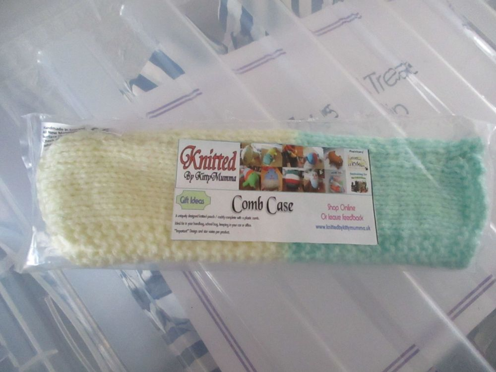 Mint Green & Lemon Knitted Comb Case with Comb - Knitted By KittyMumma