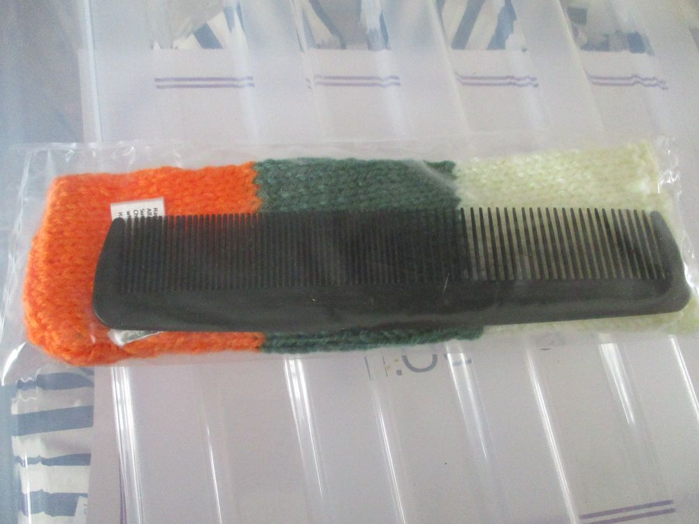 Orange, Green & Lemon Knitted Comb Case with Comb - Knitted By KittyMumma