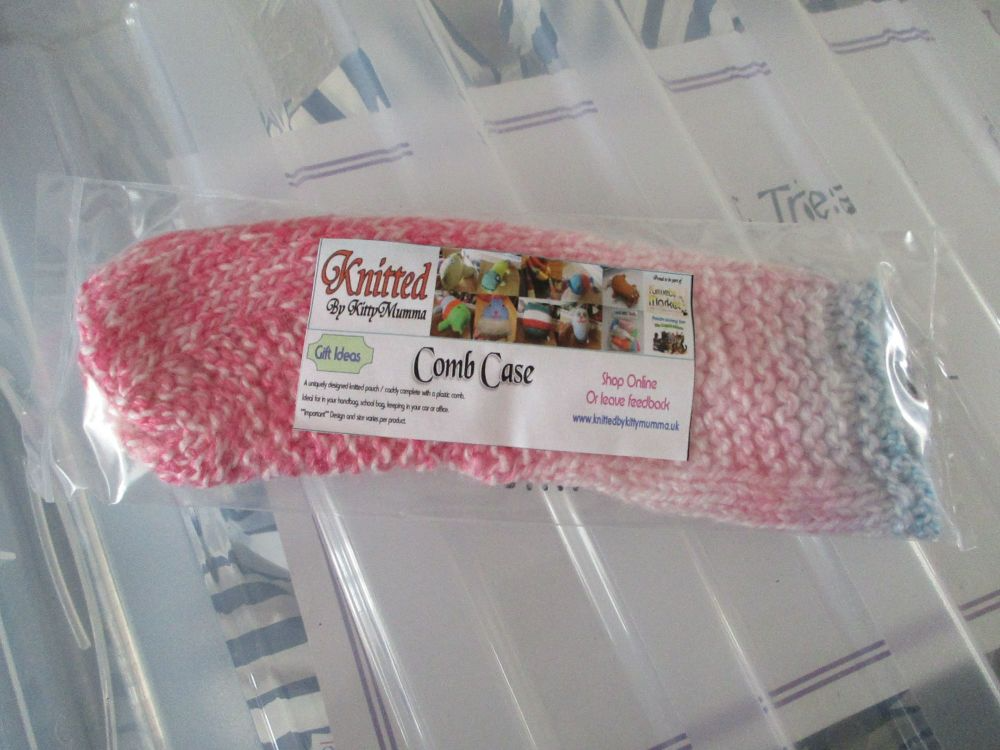 Pink & Blue Rainbow Knitted Comb Case with Comb - Knitted By KittyMumma