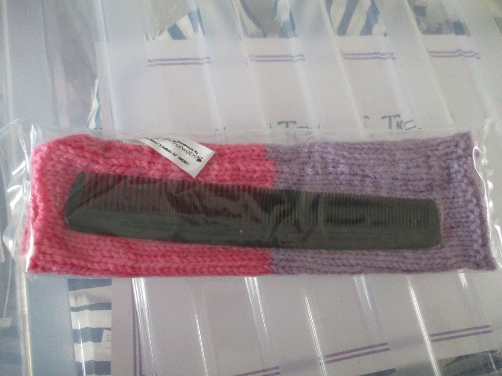 Pink & Purple Knitted Comb Case with Comb - Knitted By KittyMumma
