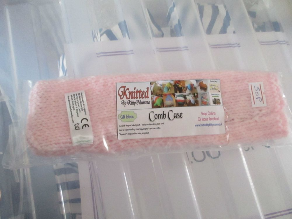 Pink Knitted Comb Case with Comb - Knitted By KittyMumma